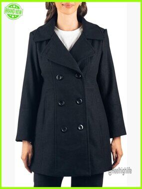 Womens Wool Blend Peacoat Double Breasted Classic A-Line Winter Jacket Runs